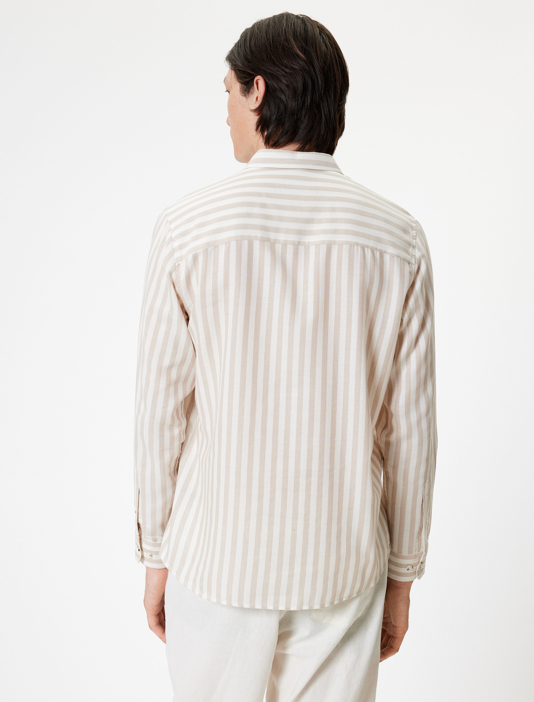   Uzun Kollu Düğmeli Yaka Çizgili Regular Fit Gömlek