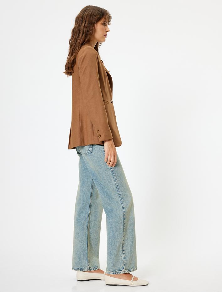  Düz Paça Kot Pantolon Düğmeli - Straight Jeans
