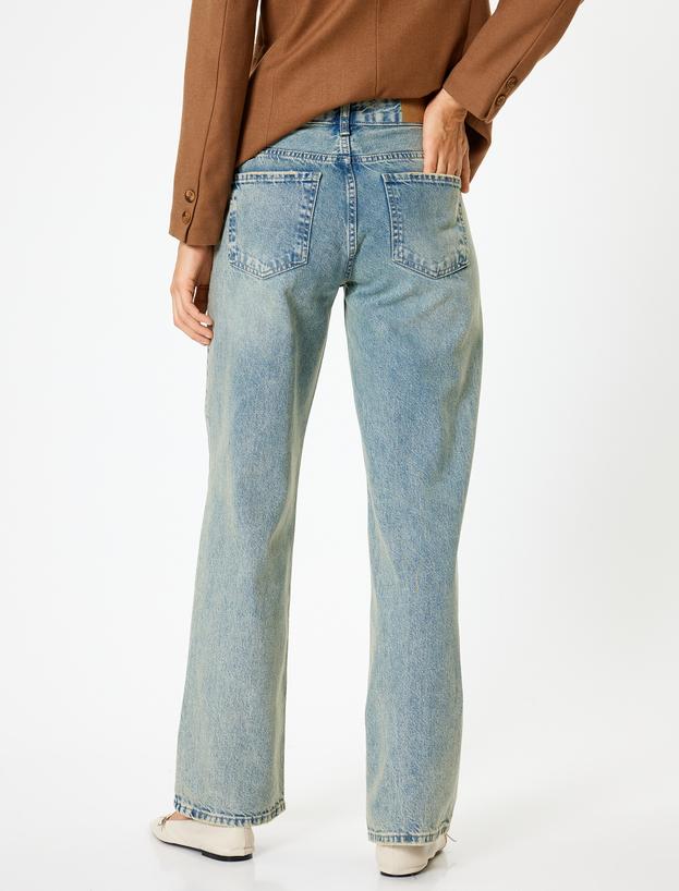 Düz Paça Kot Pantolon Düğmeli - Eve Straight Jeans_3