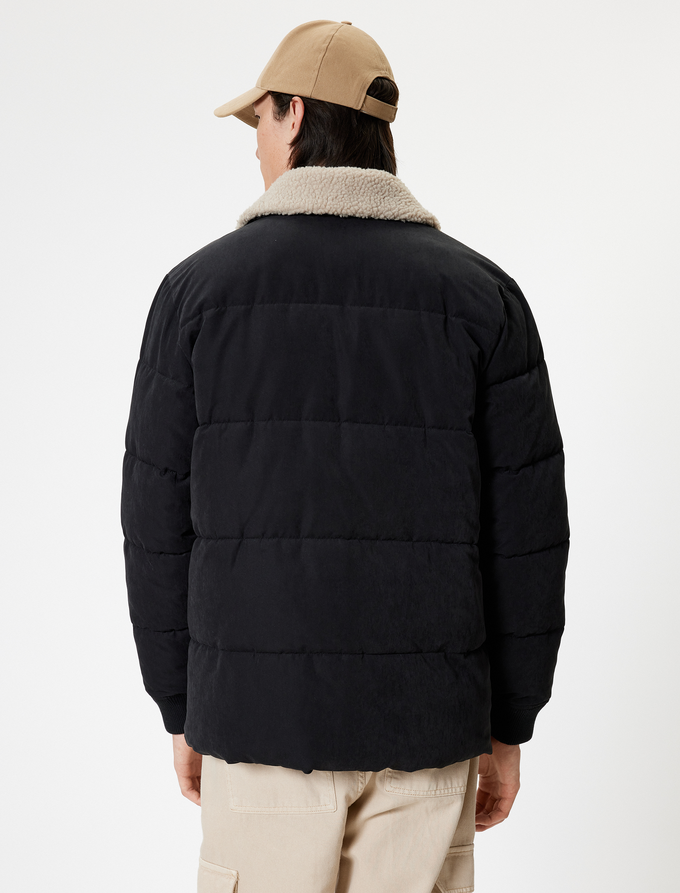   Slim Fit Şişme Mont Peluş Yaka Detaylı Fermuarlı