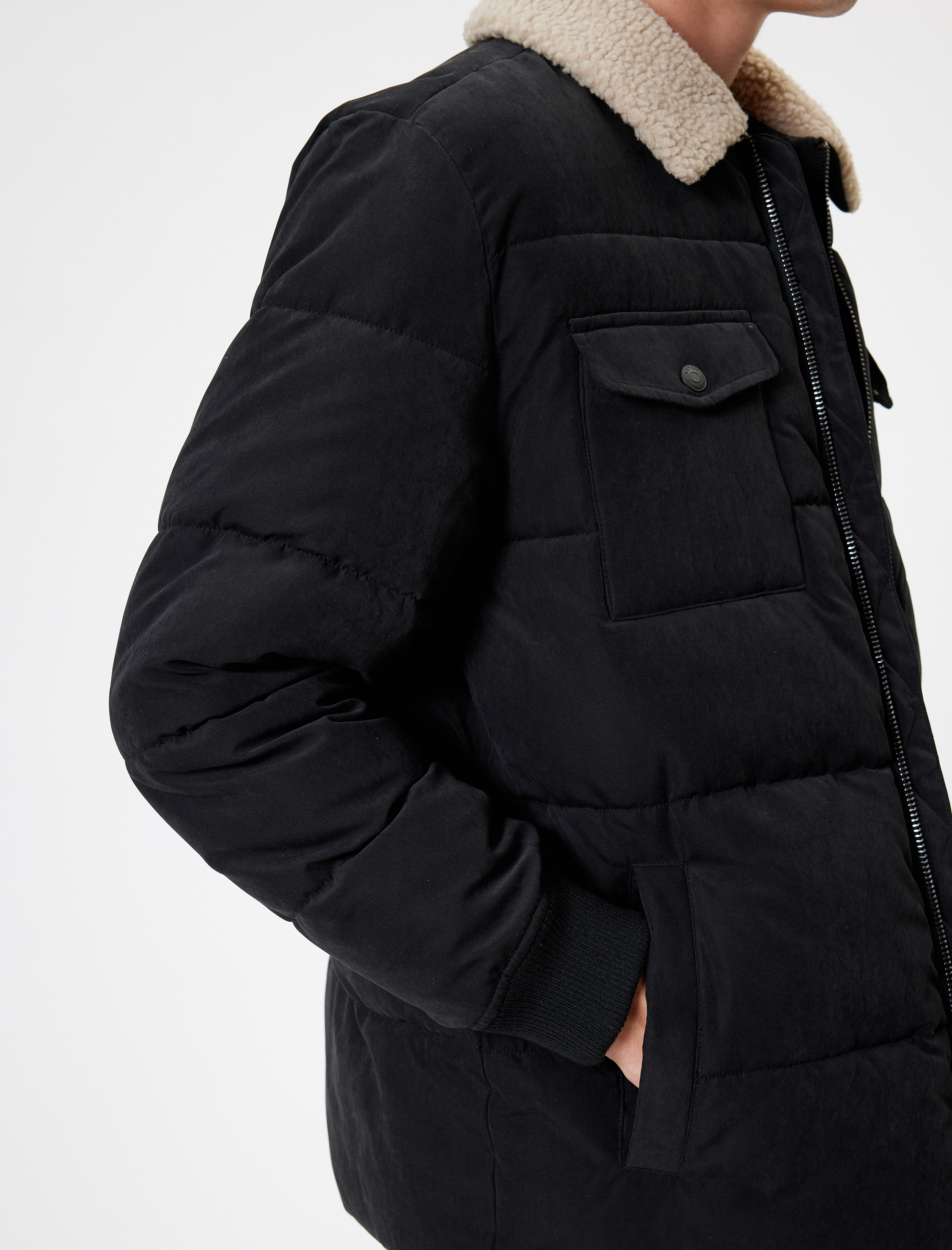   Slim Fit Şişme Mont Peluş Yaka Detaylı Fermuarlı