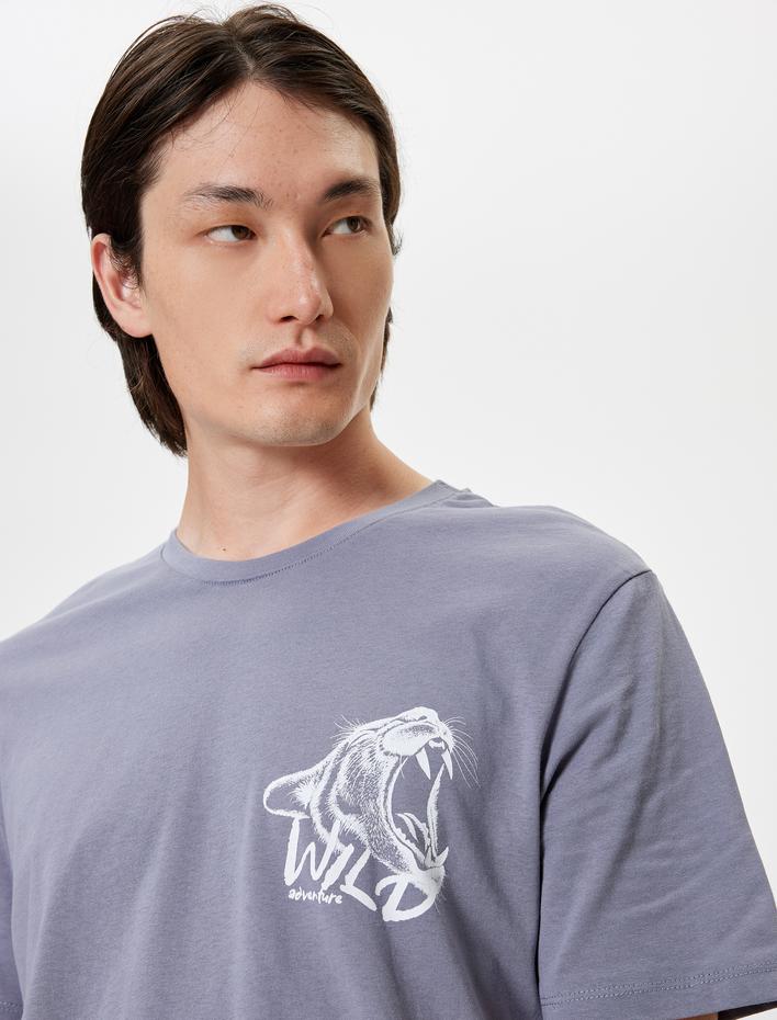  Bisiklet Yaka Pamuklu Regular Fit Kısa Kollu Hayvan Baskılı Tişört