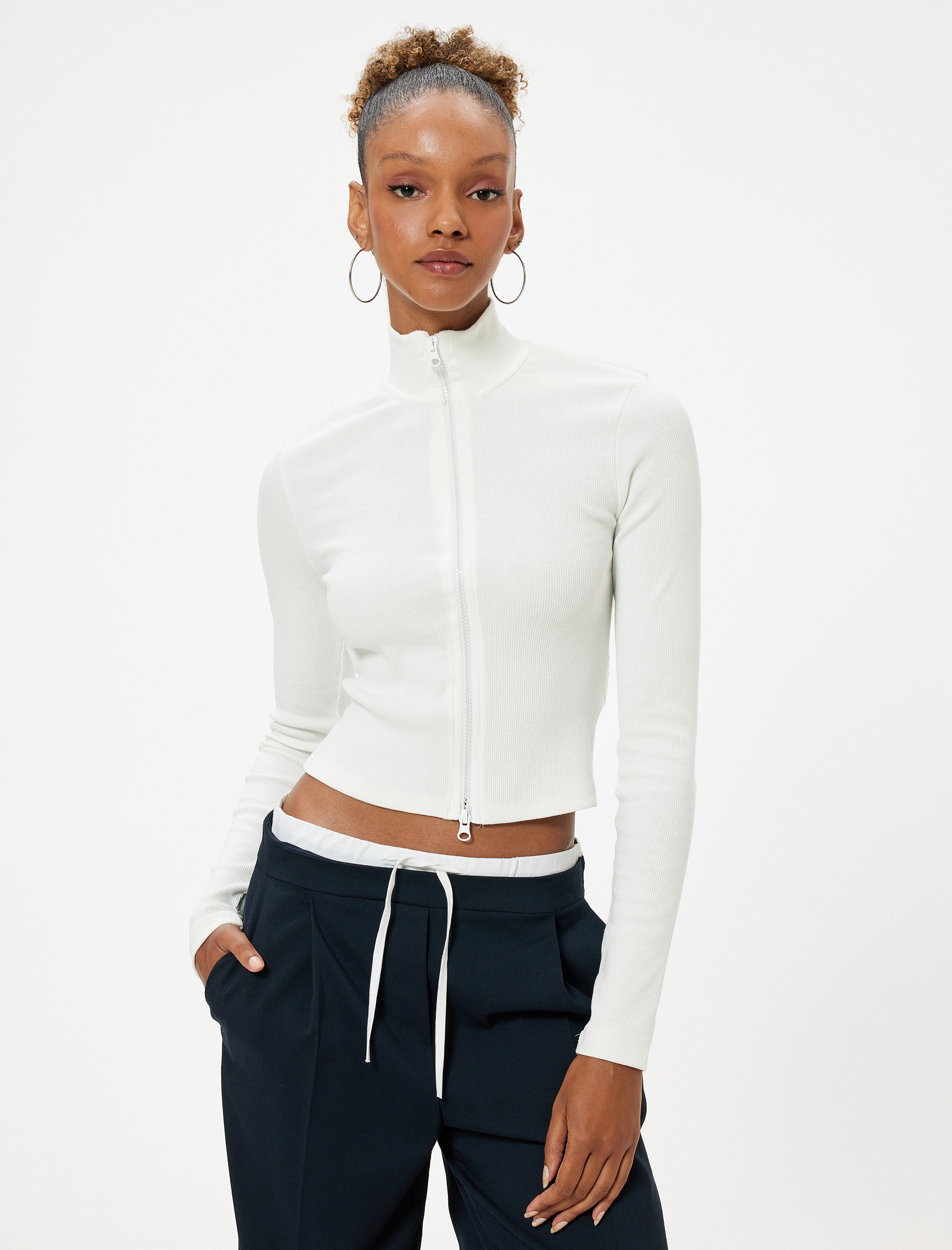 Uzun Kollu Tişört Kaşkorse Fermuarlı Dik Yaka Slim Fit