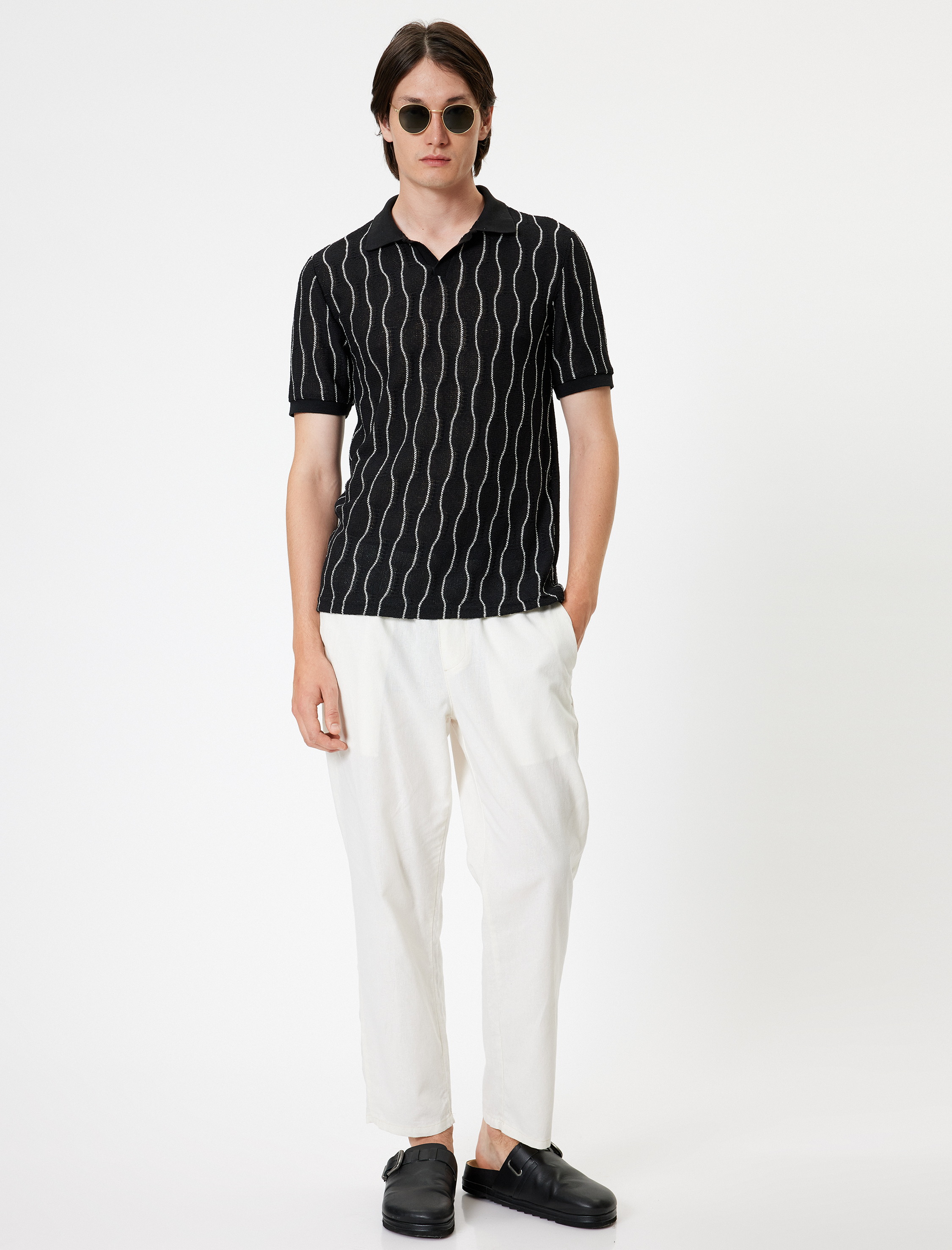   Polo Yaka Tişört Kısa Kollu Pamuk Karışımlı