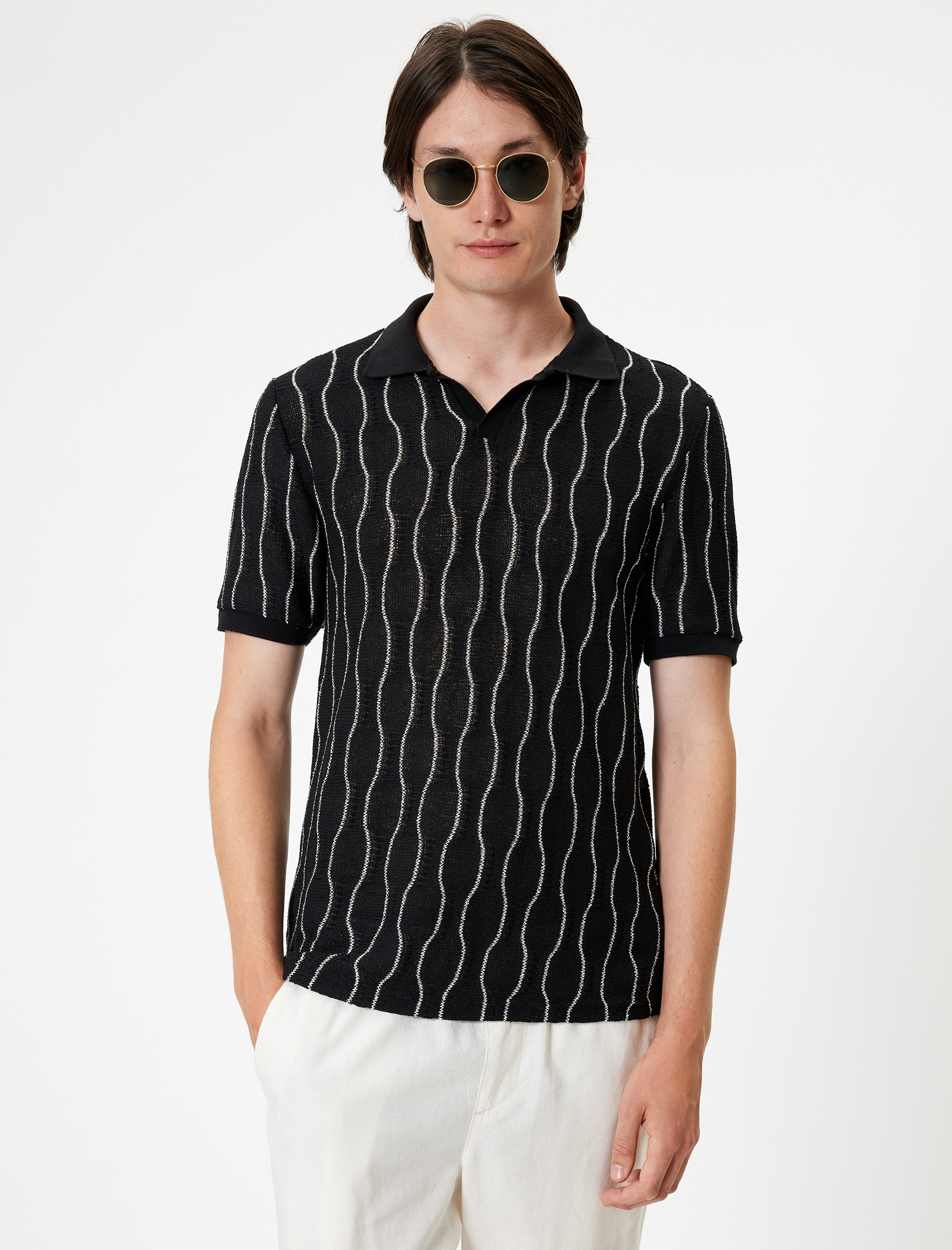   Polo Yaka Tişört Kısa Kollu Pamuk Karışımlı