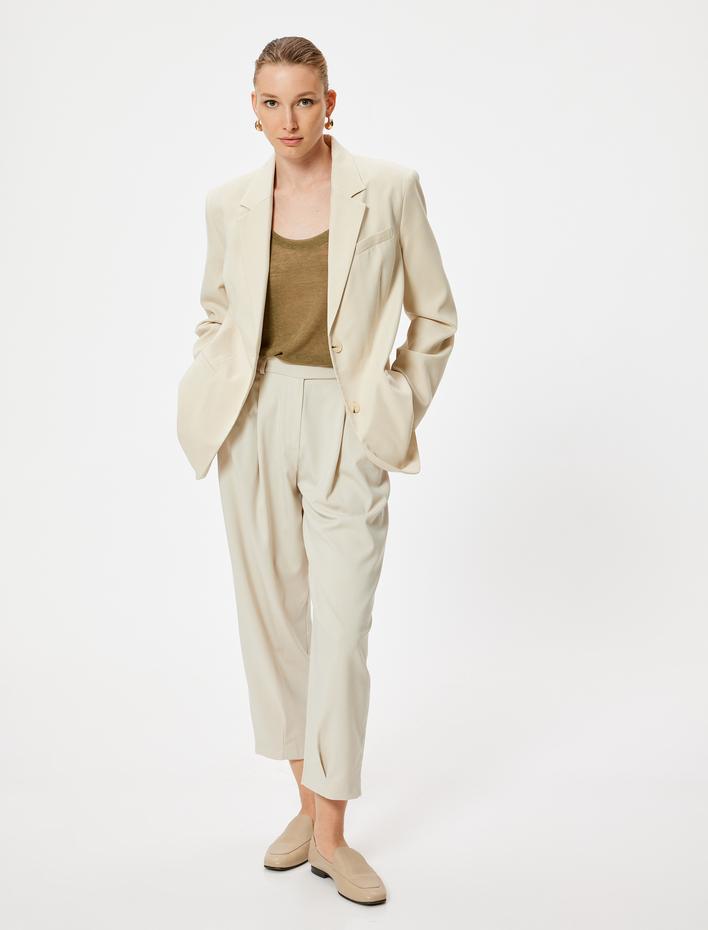  Cigarette Pantolon Kısa Paça Pile Detaylı Cepli