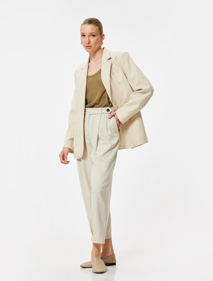  Cigarette Pantolon Kısa Paça Pile Detaylı Cepli