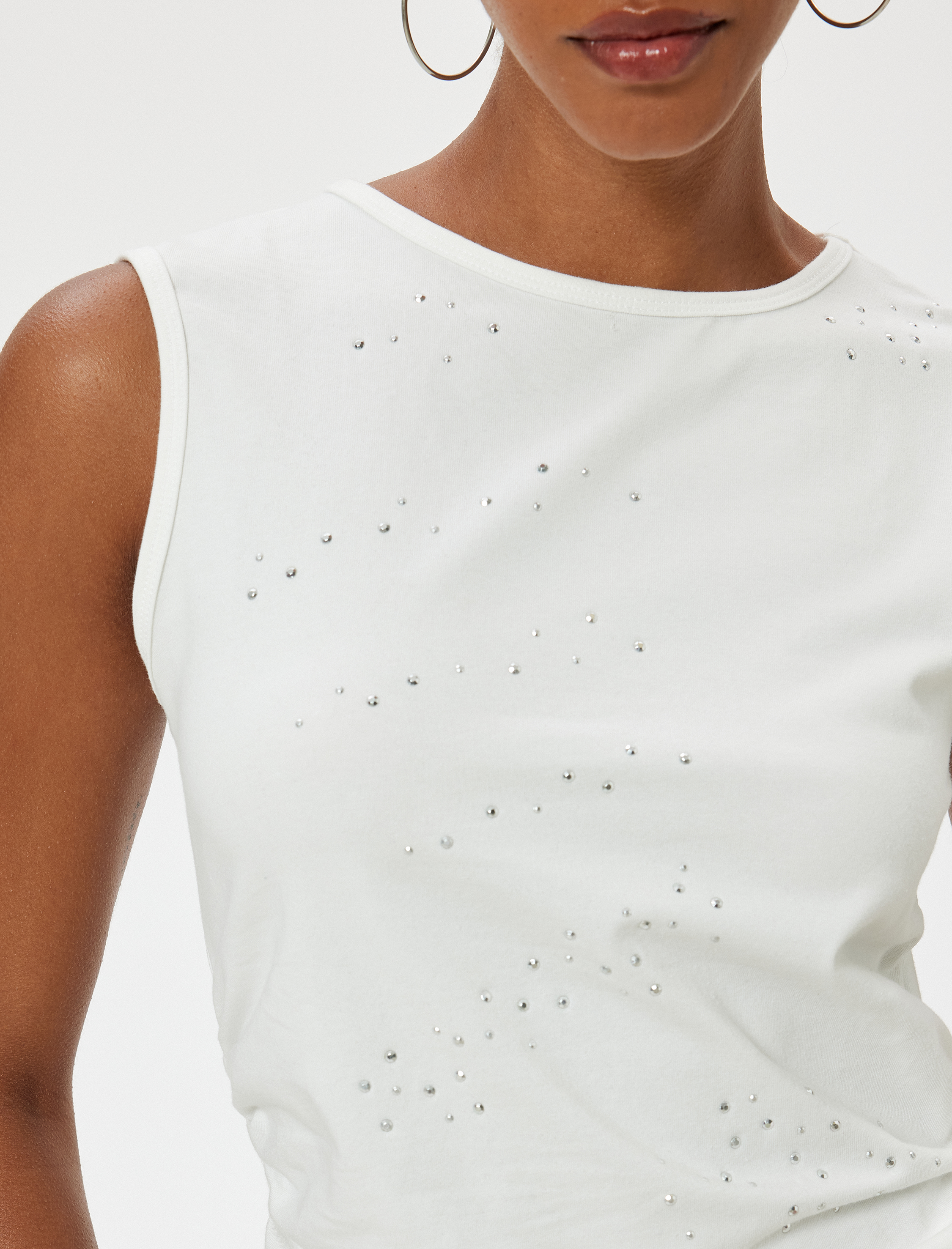 Taş Detaylı Atlet Kolsuz Bisiklet Yaka Slim Fit