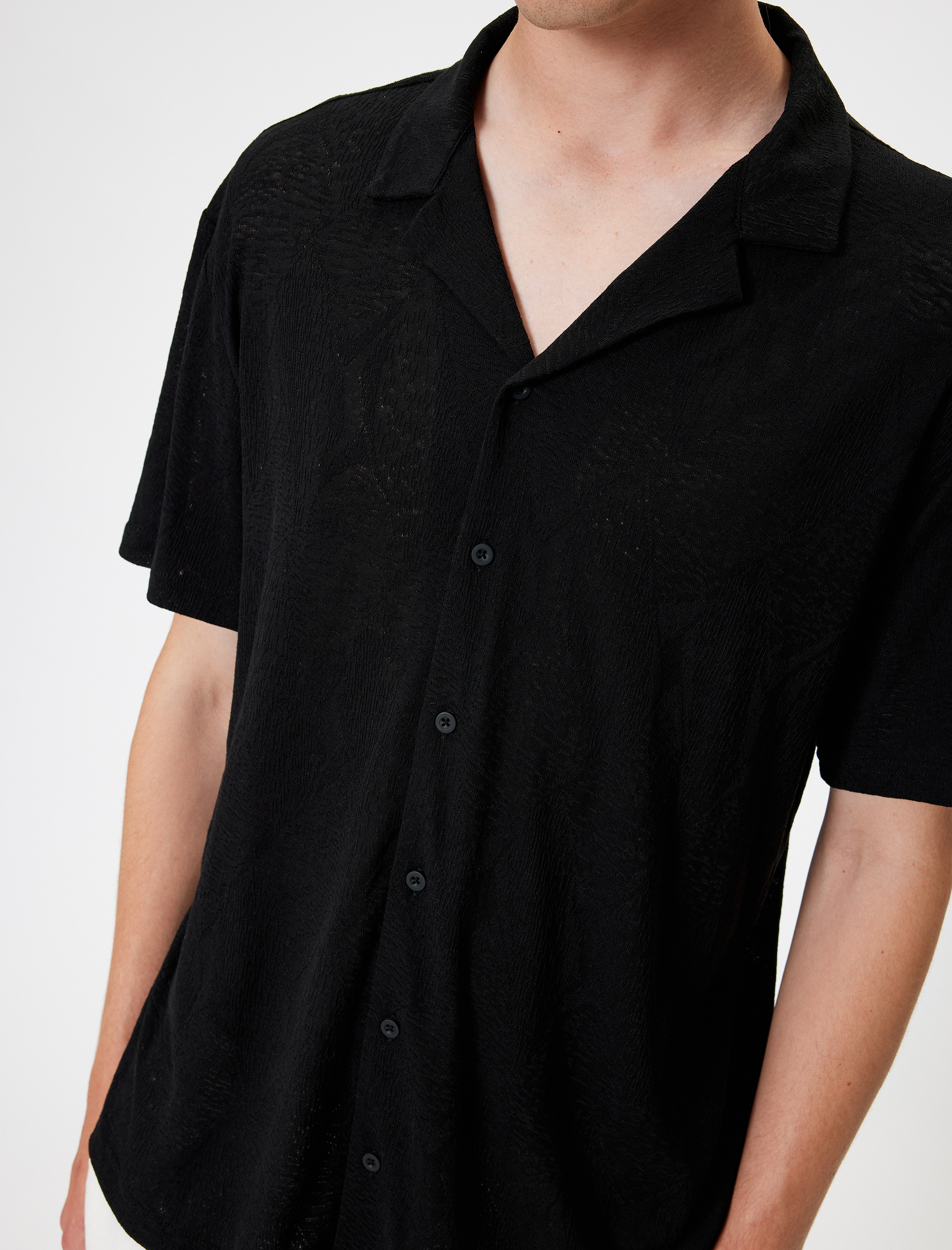   Kısa Kollu Gömlek Devrik Yaka Pamuk Karışımlı Regular Fit