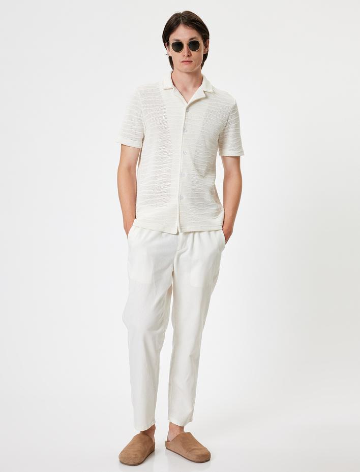  Kroşe Gömlek Kısa Kollu Yarı Transparan Dokulu Pamuk Karışımlı