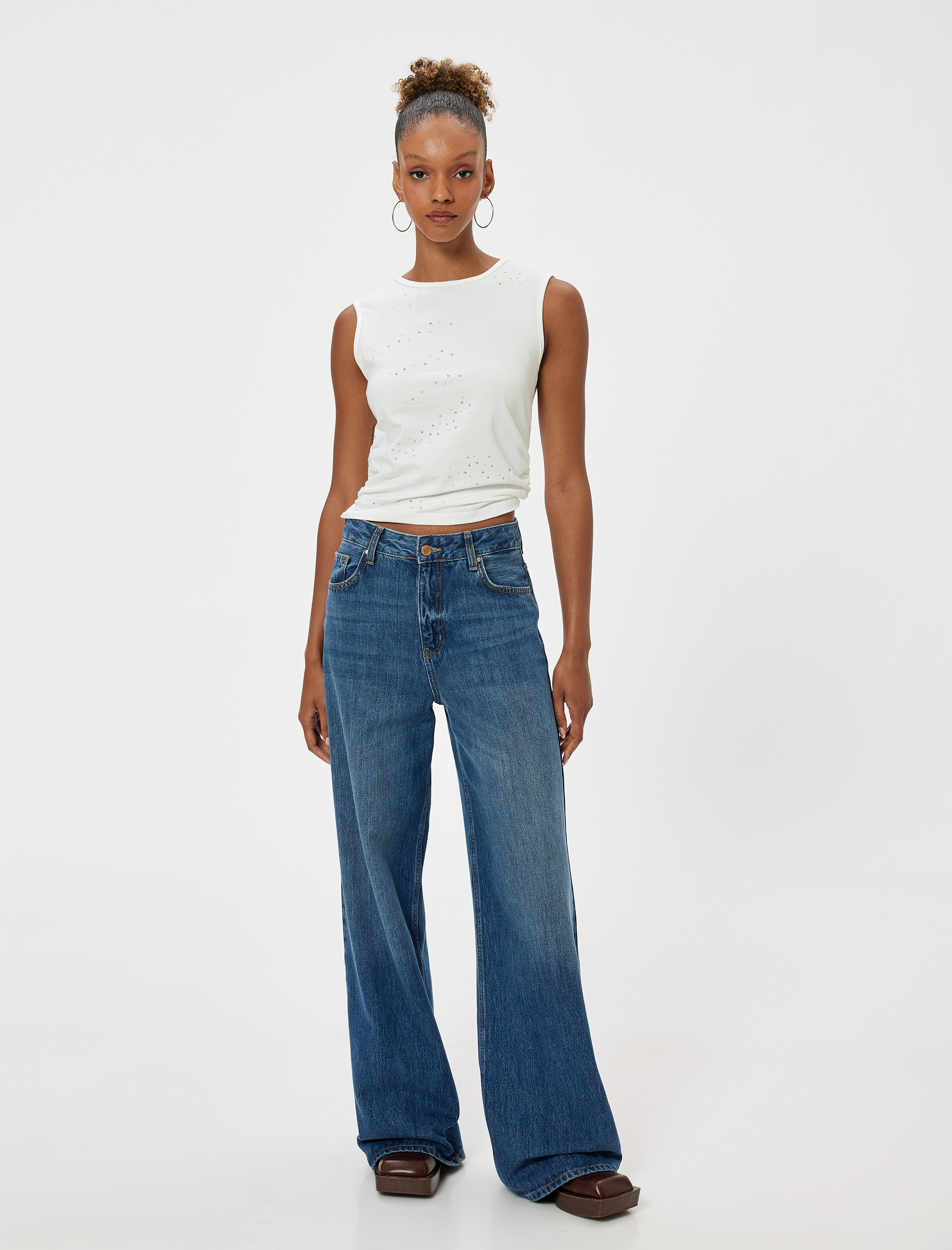 Taş Detaylı Atlet Kolsuz Bisiklet Yaka Slim Fit