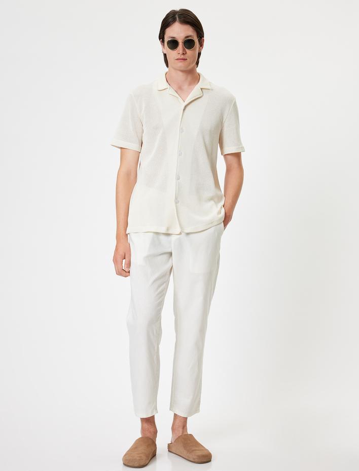  Kroşe Gömlek Kısa Kollu Yarı Transparan Dokulu Pamuk Karışımlı