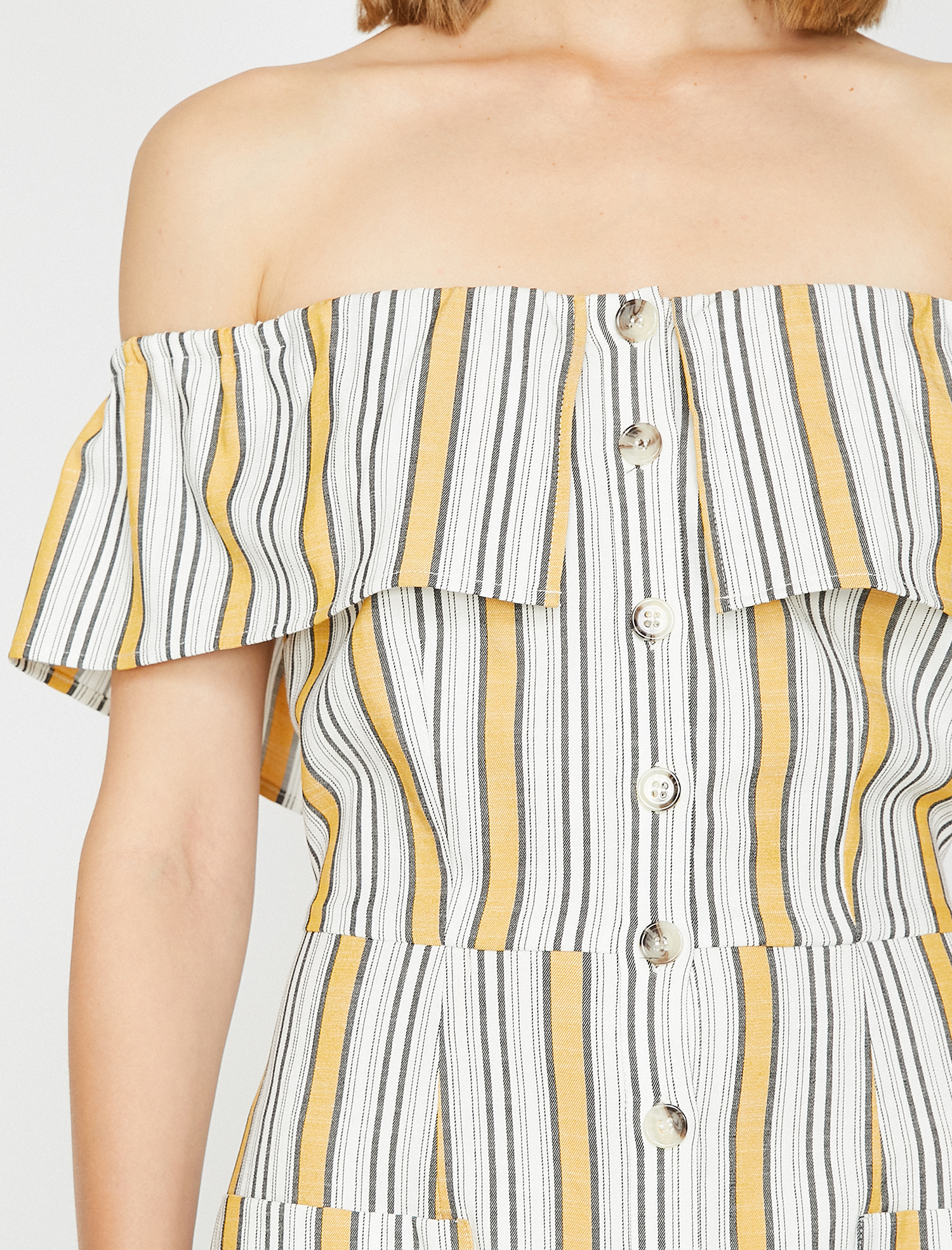   Çizgili Düşük Omuz Elbise