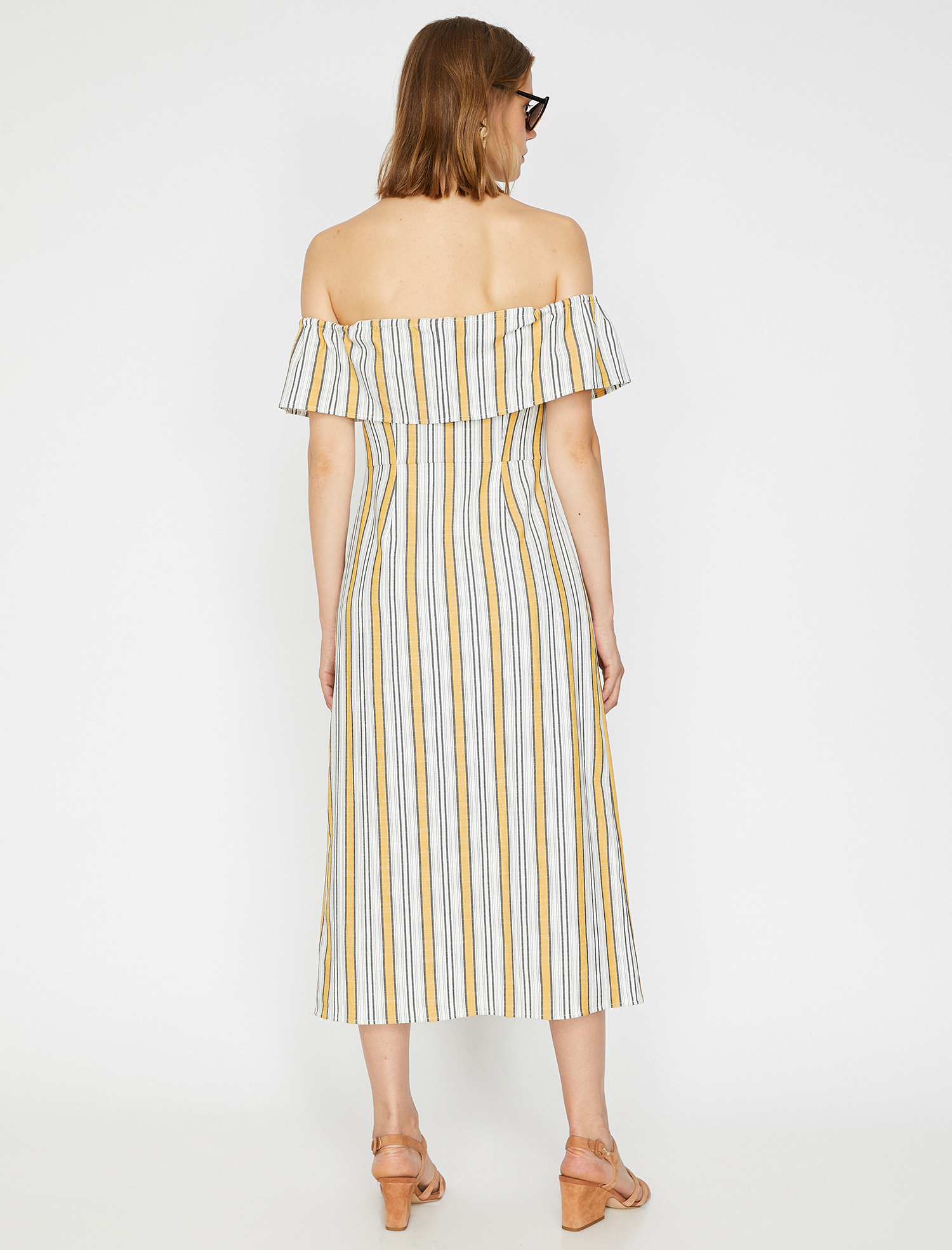   Çizgili Düşük Omuz Elbise