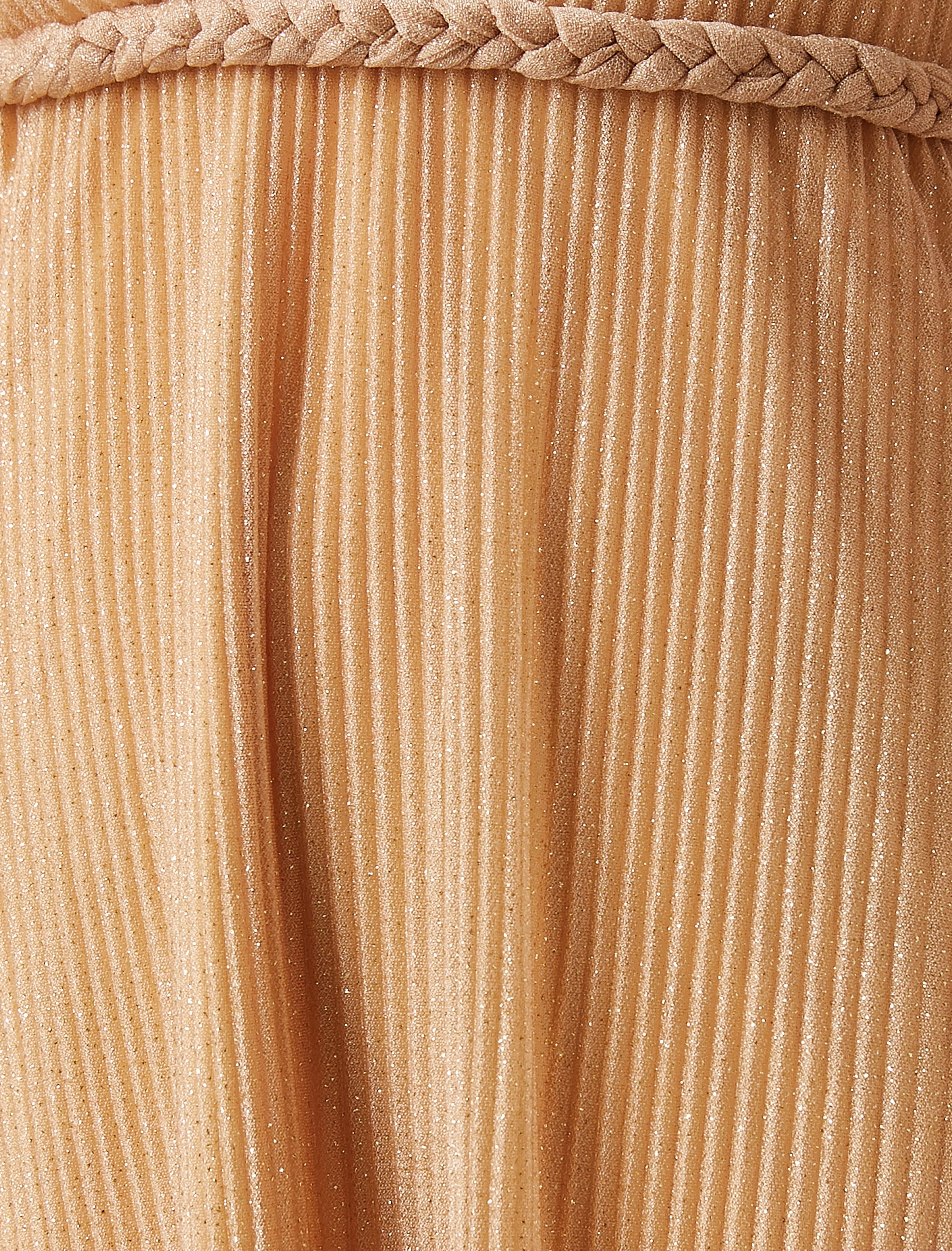   Simli Uzun Abiye Elbise Pileli Örgü Kemerli