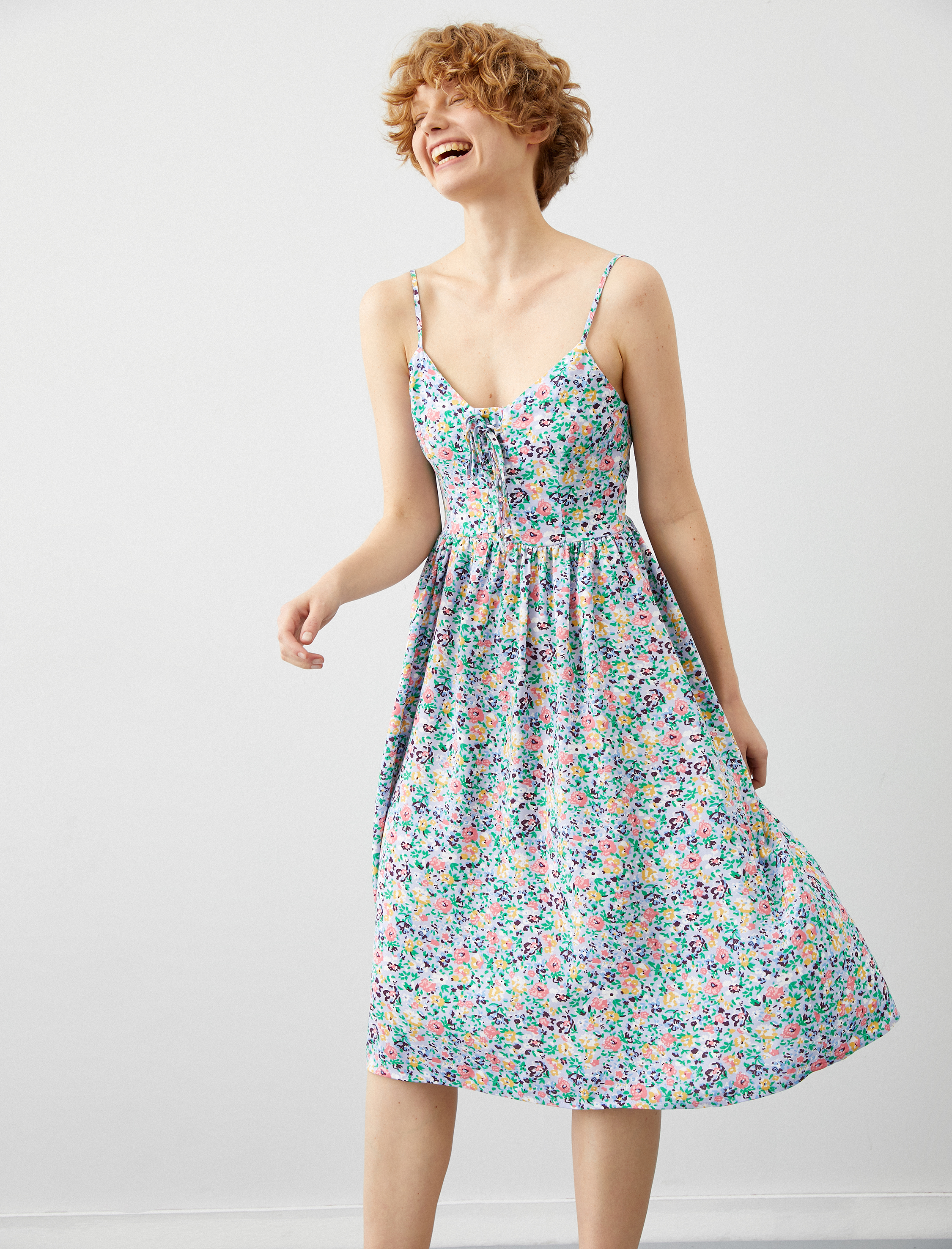   Çiçekli Yazlık Elbise Ince Askili