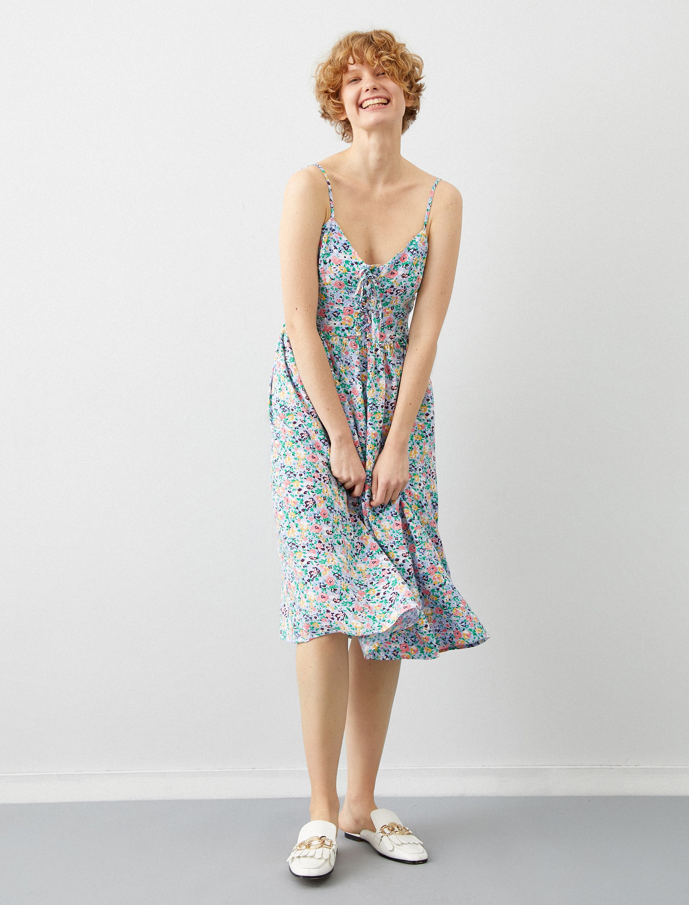   Çiçekli Yazlık Elbise Ince Askili