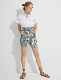 Kemerli Şort Desenli Pamuklu