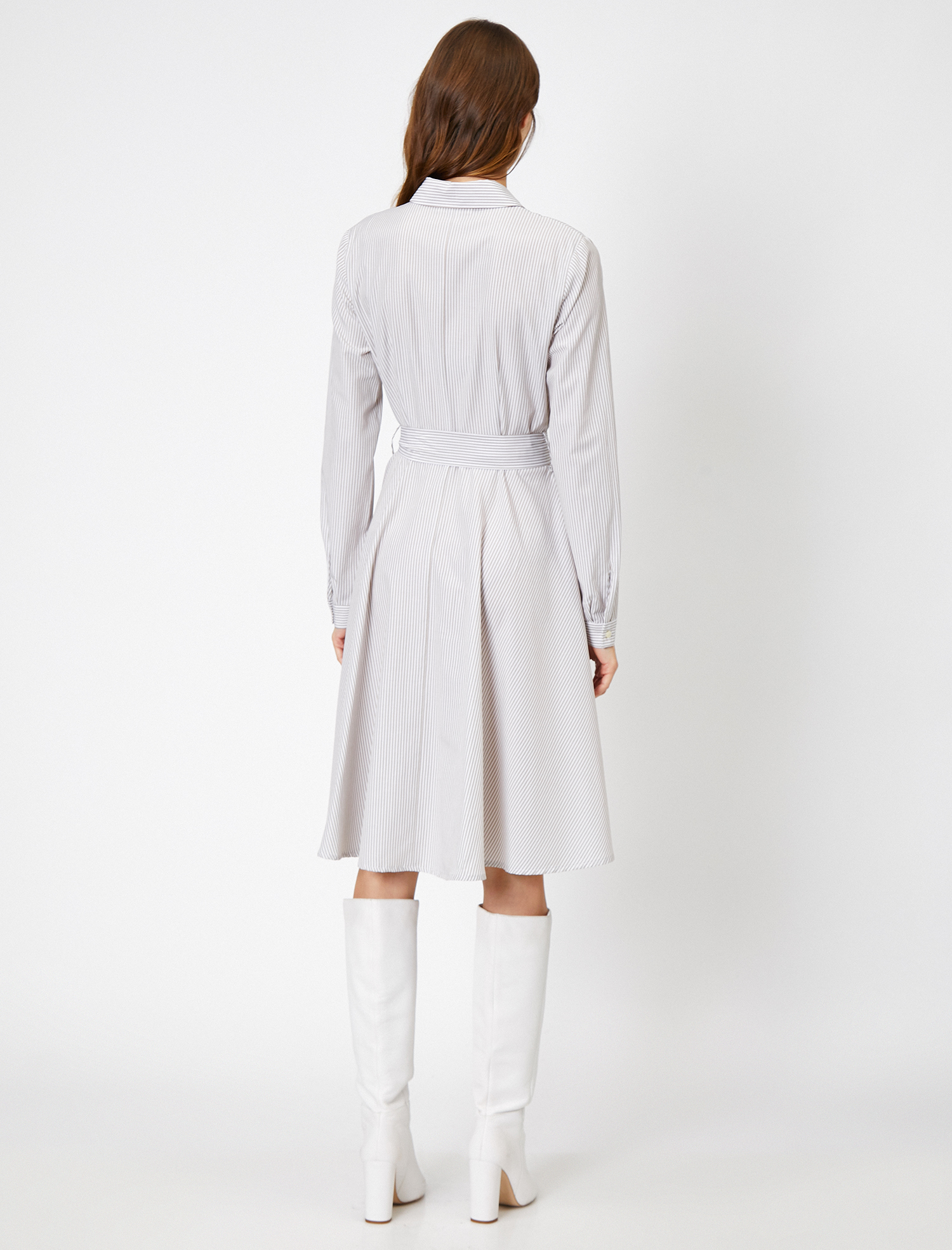   Çizgili Kemer Detaylı Elbise