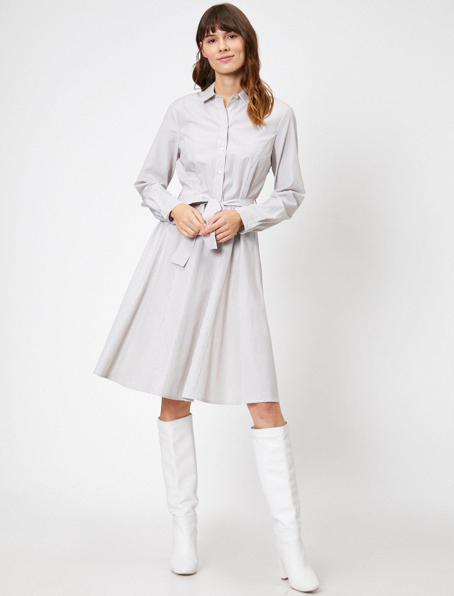   Çizgili Kemer Detaylı Elbise