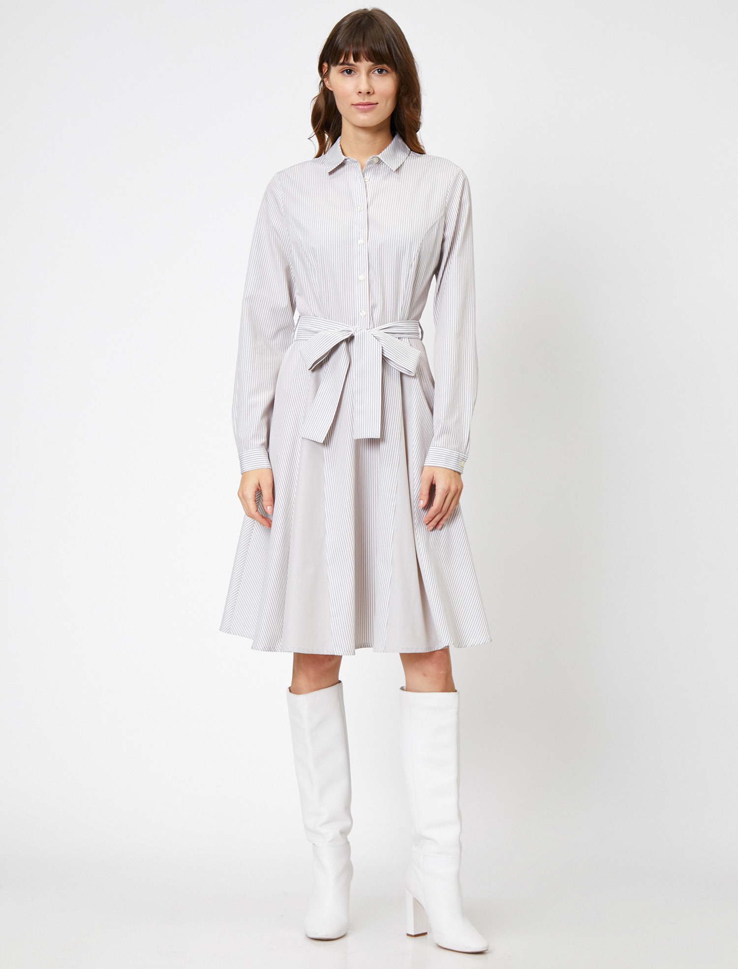   Çizgili Kemer Detaylı Elbise