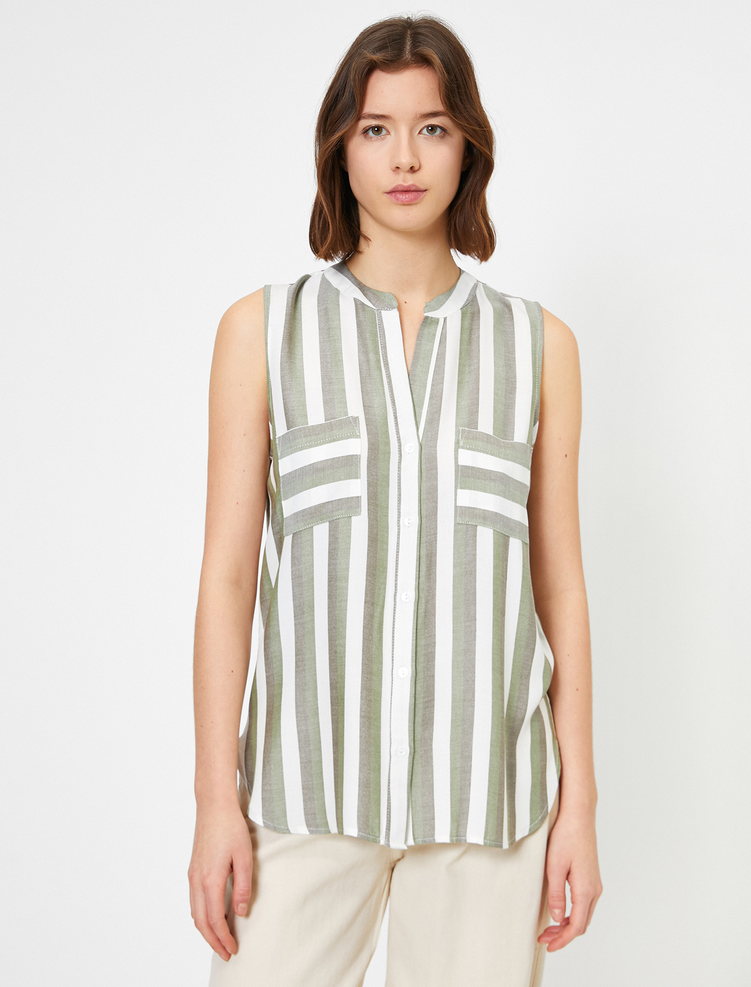   Çizgili Kolsuz Gömlek