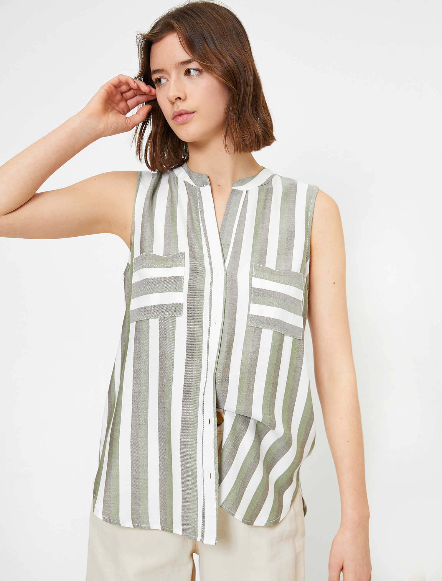   Çizgili Kolsuz Gömlek