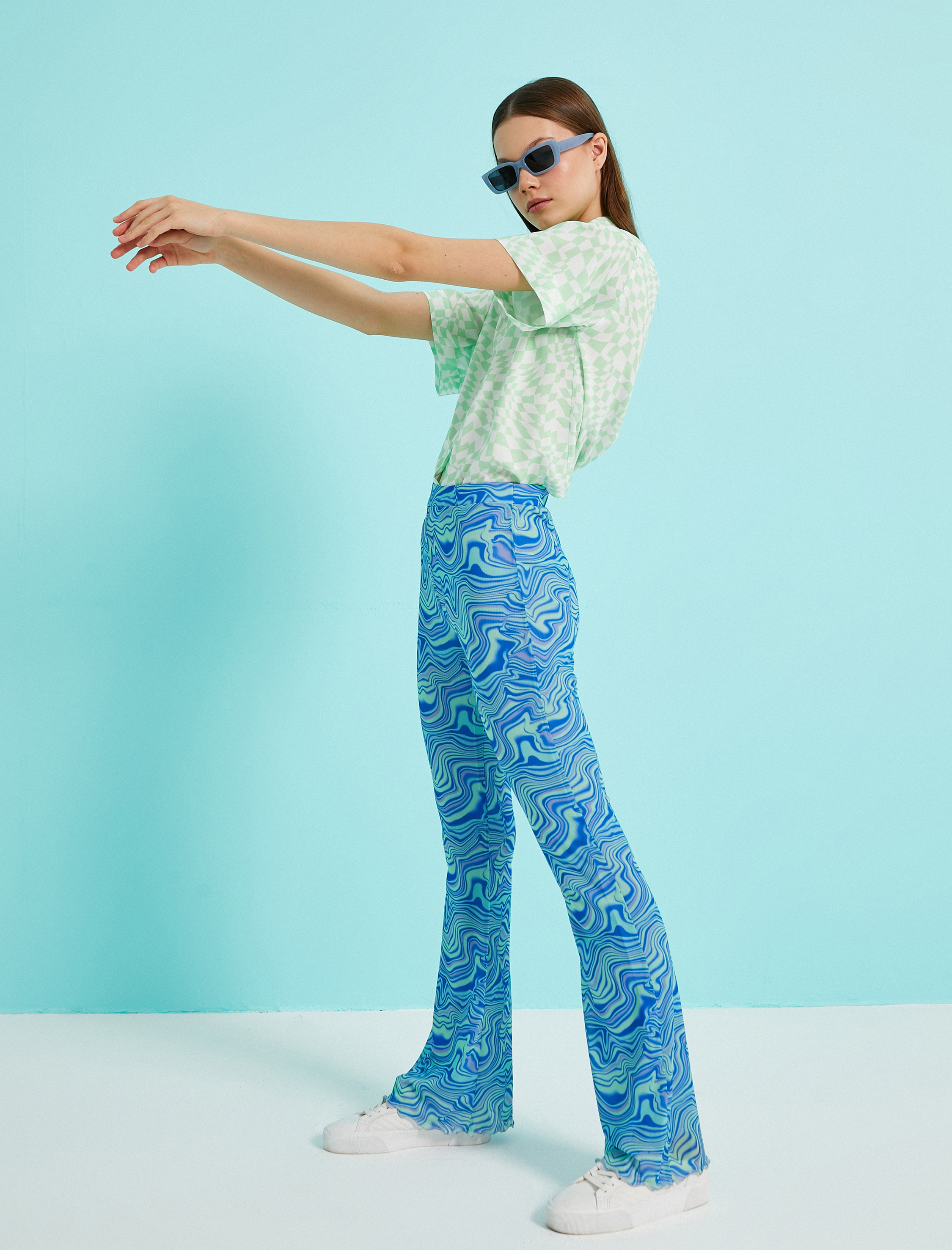   Desenli Geniş Paça Pantolon