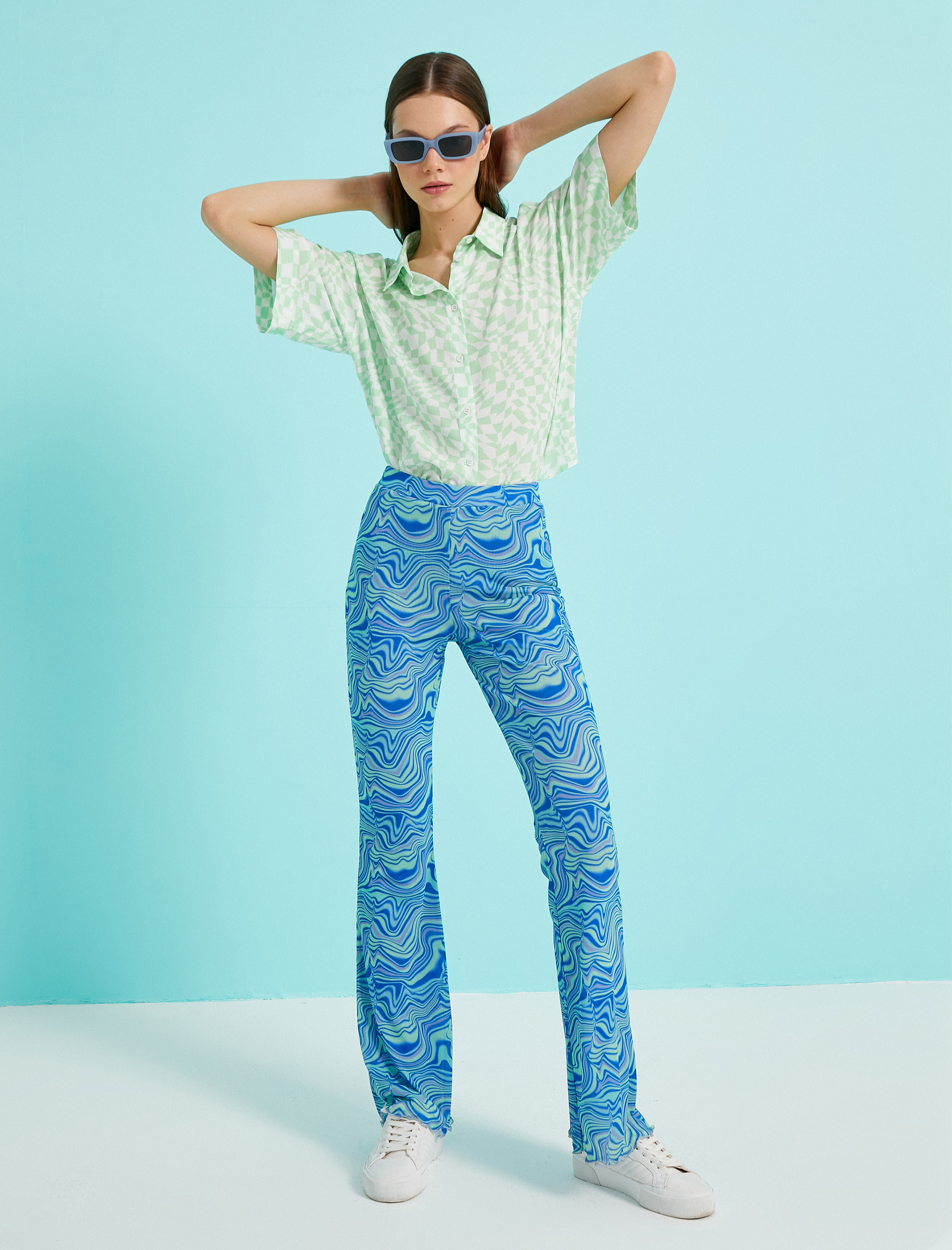   Desenli Geniş Paça Pantolon