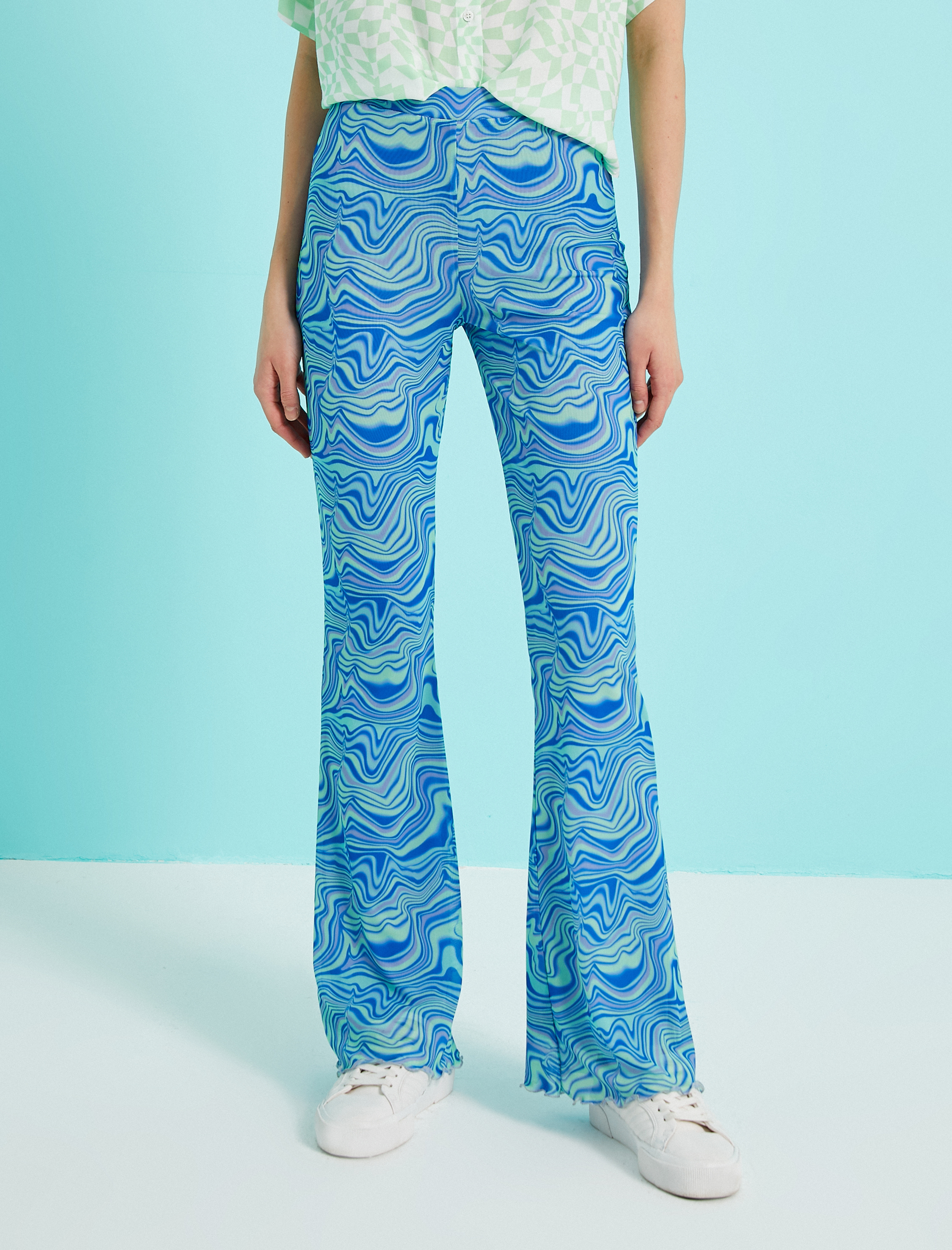   Desenli Geniş Paça Pantolon