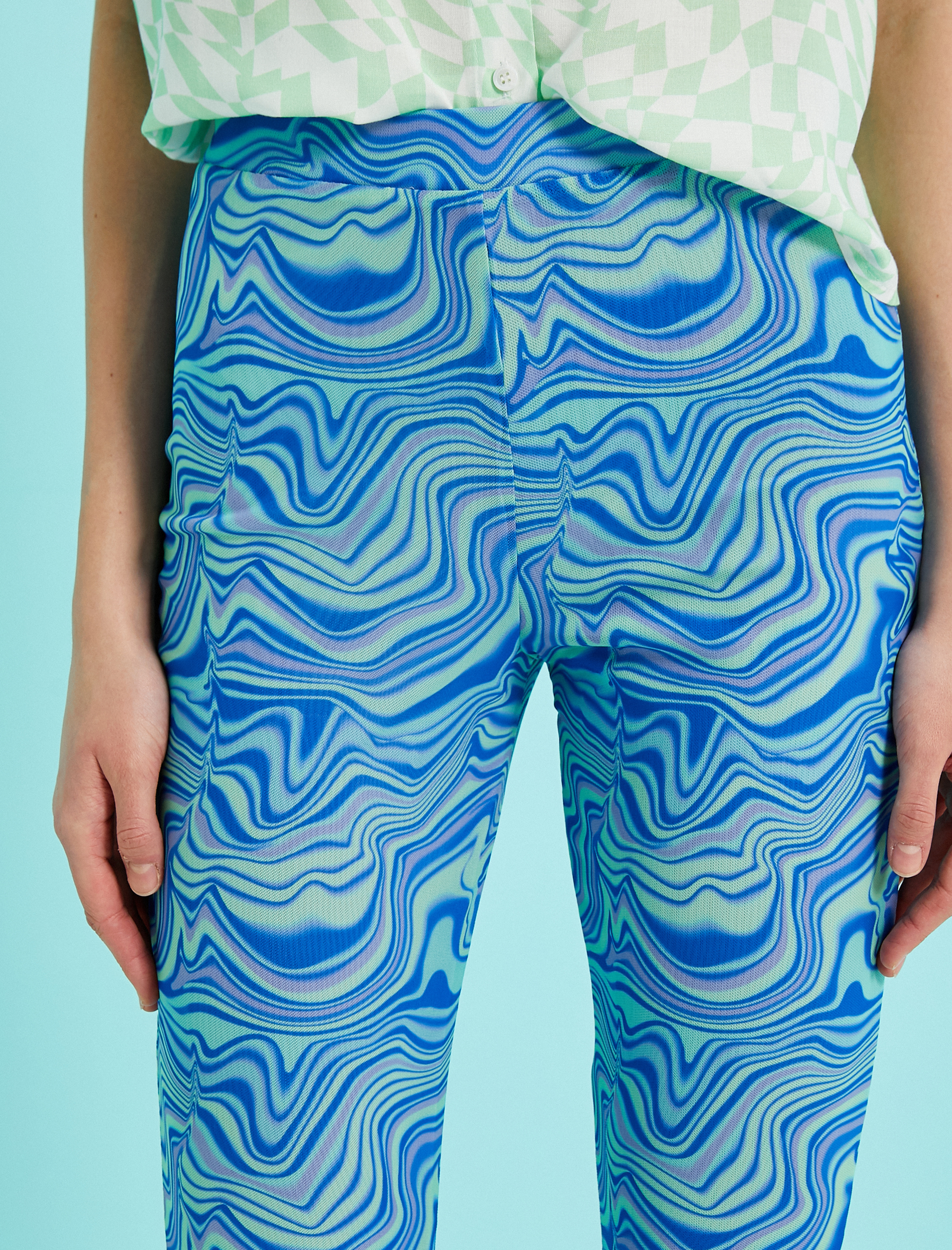   Desenli Geniş Paça Pantolon