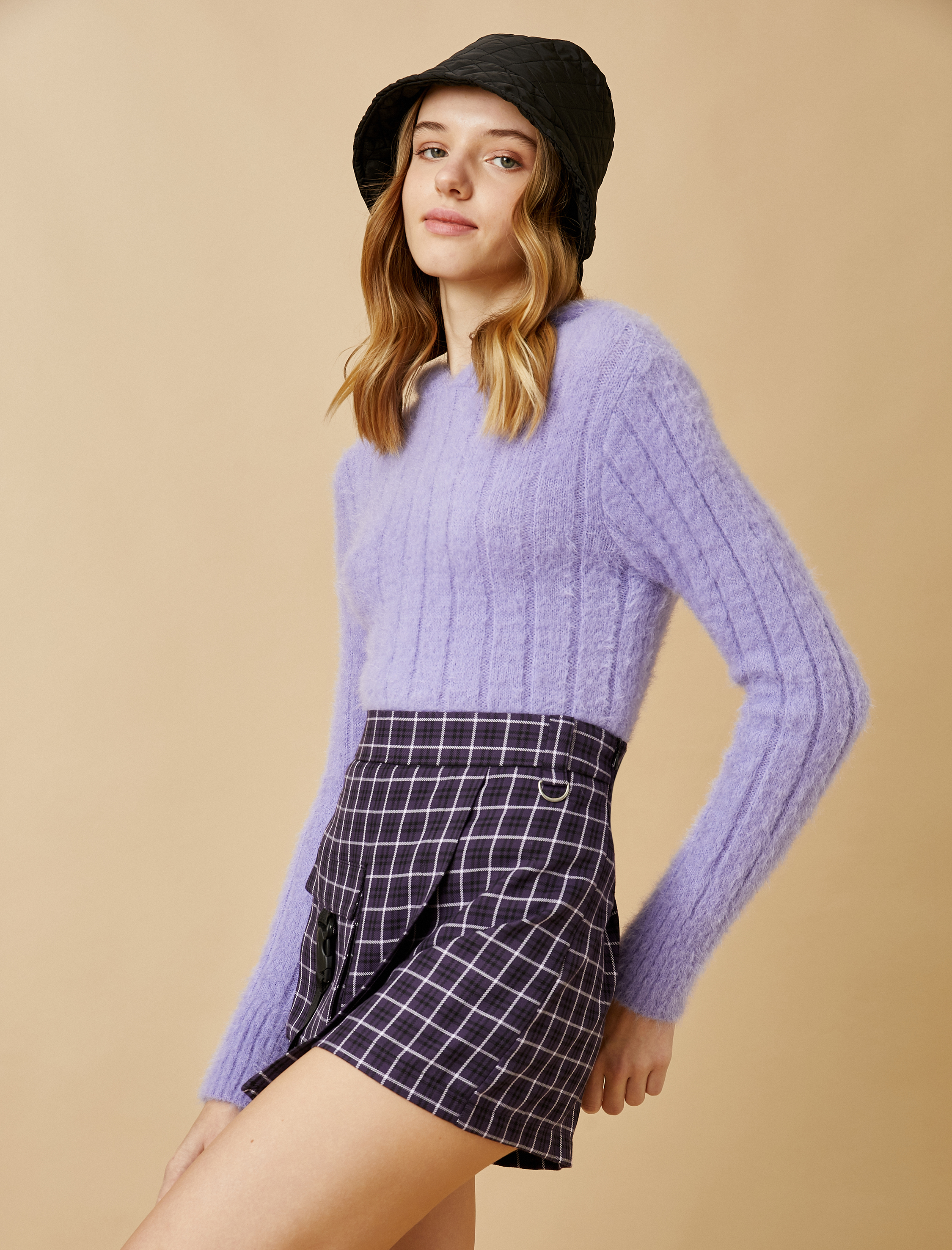   Kapüşonlu Ribanalı Tüylü Triko Kazak