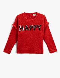 Bisiklet Yaka Uzun Kollu Pul Detaylı Triko Kazak