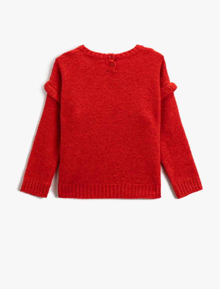 Kız Çocuk Bisiklet Yaka Uzun Kollu Pul Detaylı Triko Kazak