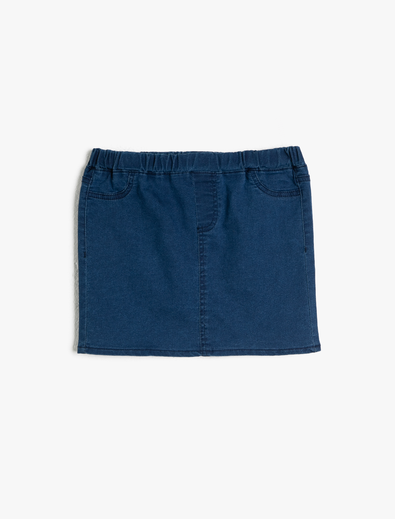  Kız Çocuk İnce Esnek Kumaştan Önde Süs Ceplı Beli Lastikli Diz Üstü Etek