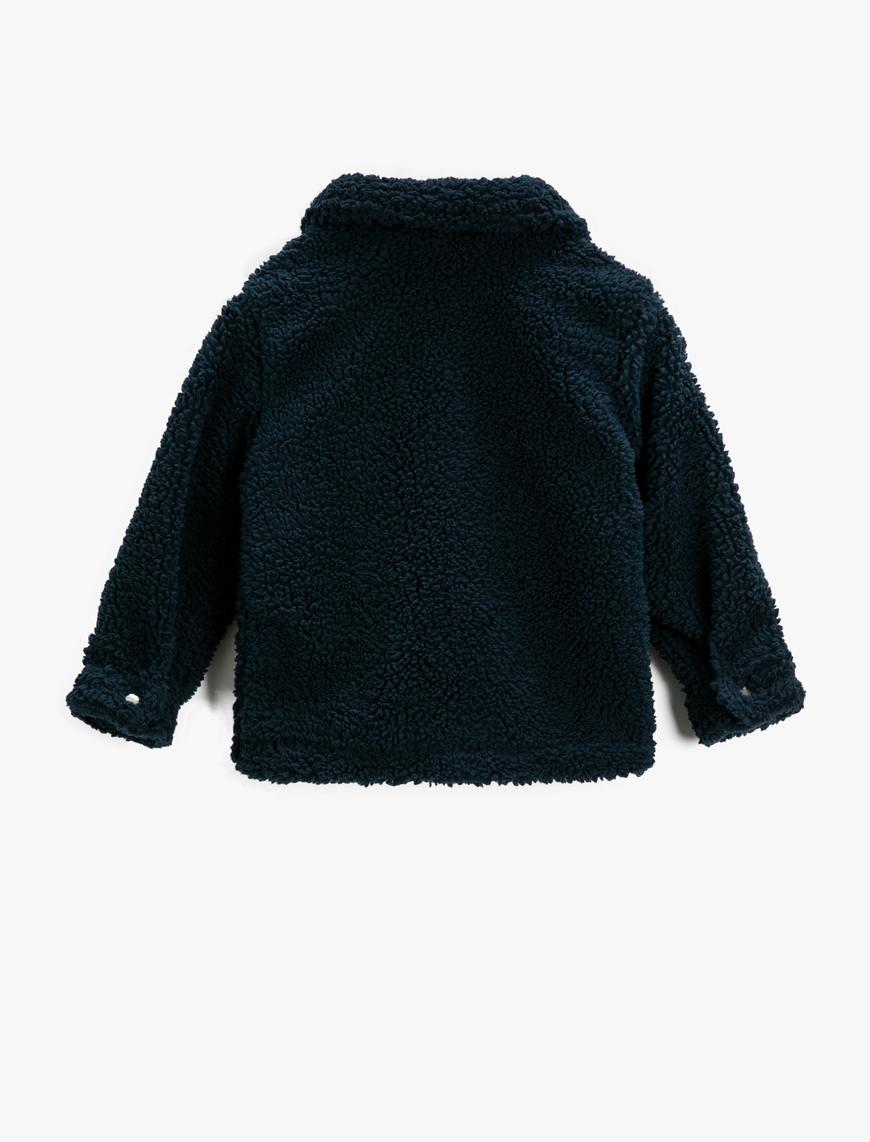  Erkek Çocuk Peluş Kaban Gömlek Yaka Cepli Şerpa
