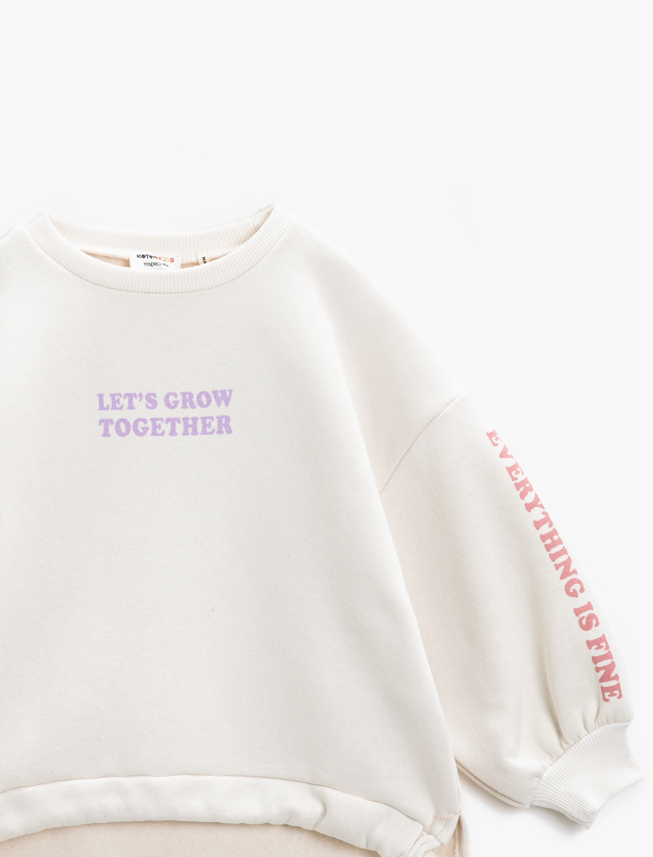 Kız Çocuk Slogan Baskılı Oversize Sweatshirt Beli Bağlama  Detaylı