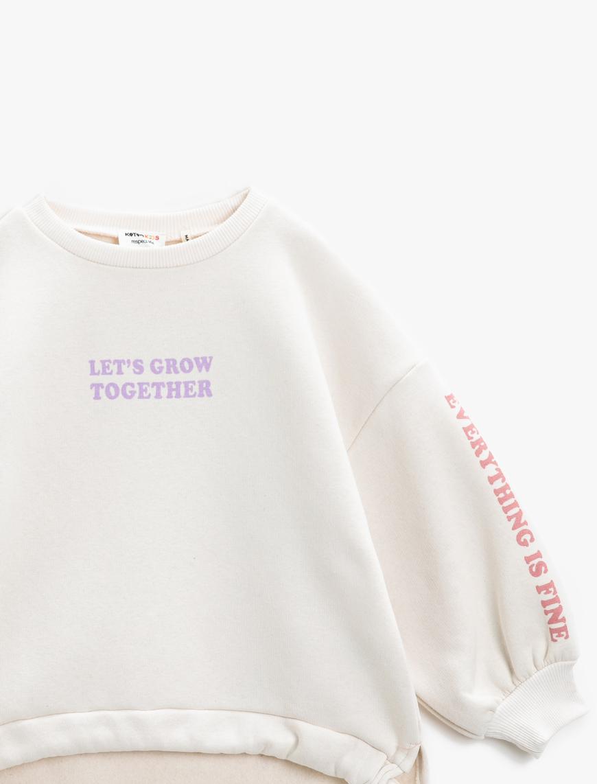  Kız Çocuk Slogan Baskılı Oversize Sweatshirt Beli Bağlama  Detaylı