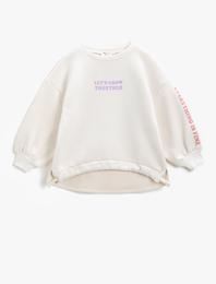 Slogan Baskılı Oversize Sweatshirt Beli Bağlama  Detaylı
