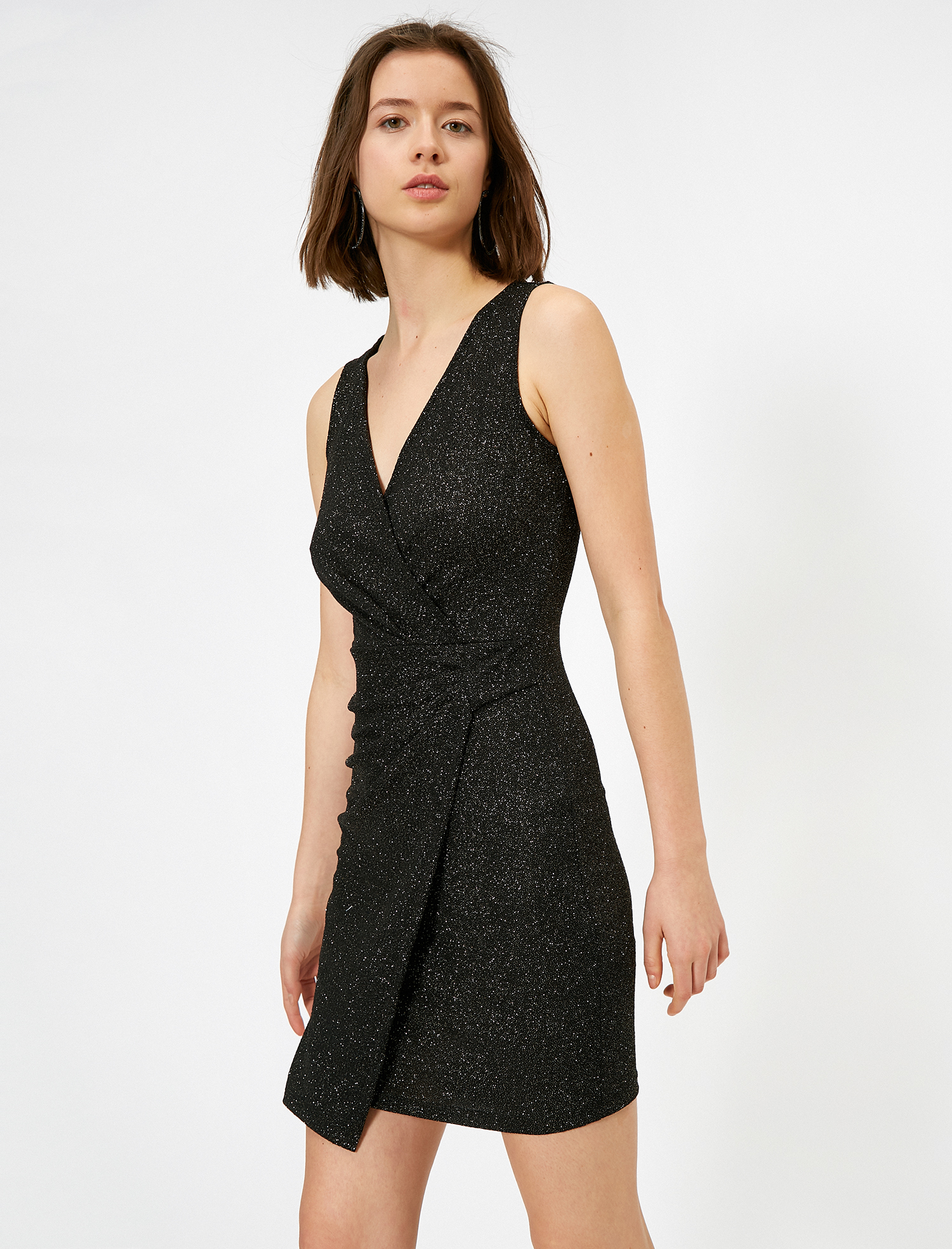   Parlak Abiye Elbise Anvelop Drape Detaylı Mini