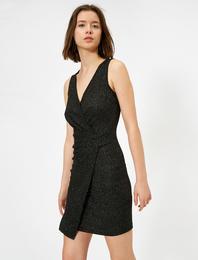 Parlak Abiye Elbise Anvelop Drape Detaylı Mini