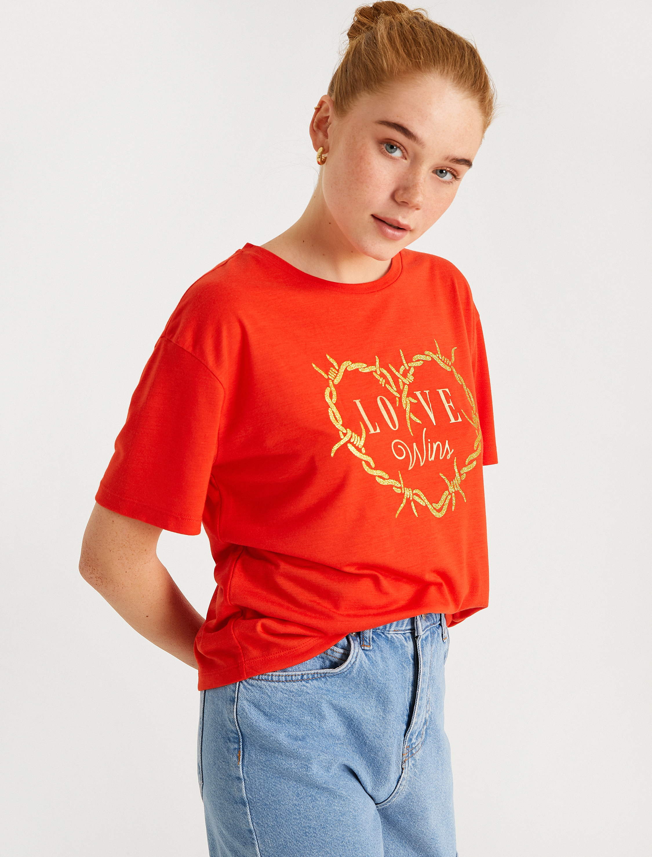   Baskılı Tişört Bisiklet Yaka Kısa Kollu