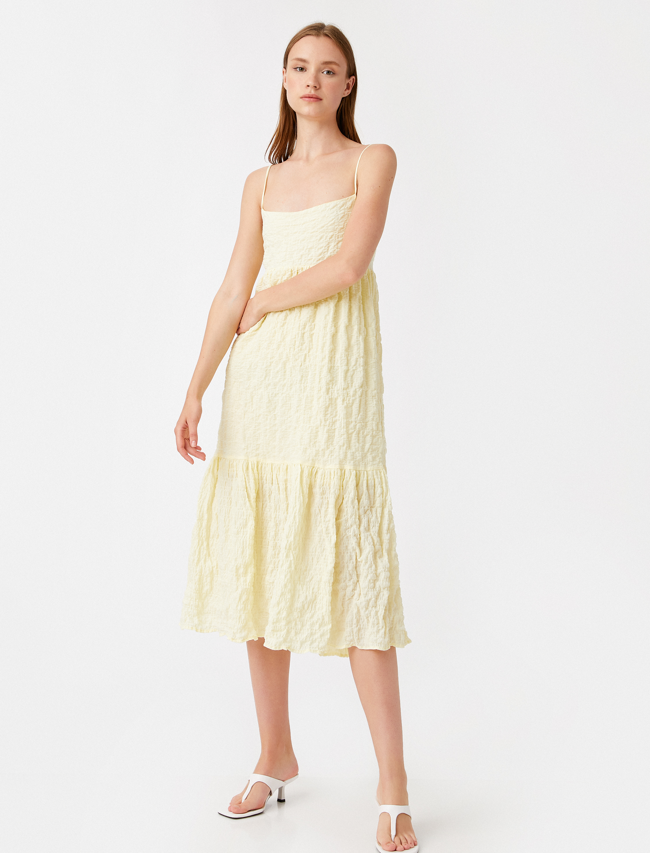   Kurdeleli Elbise İnce Askılı Pamuklu