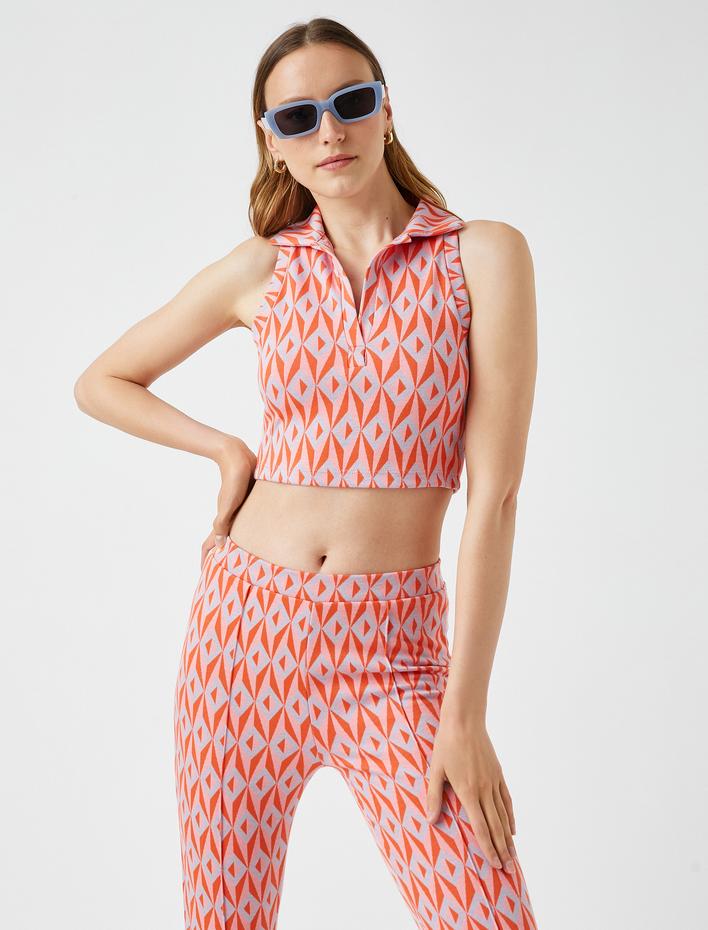  Crop Atlet Desenli Polo Yaka