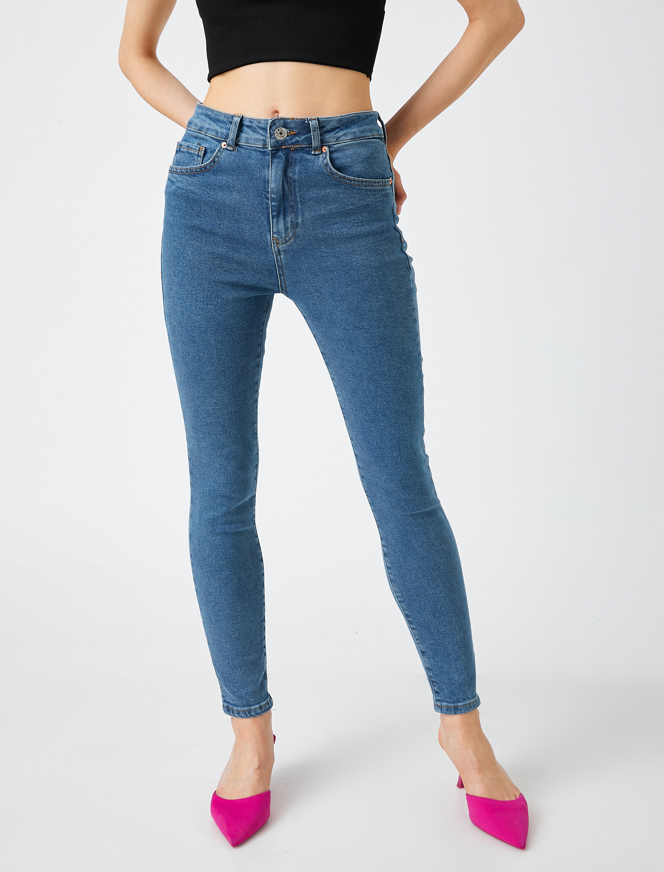   Dar Paça Kot Pantolon Dar Kesim Yüksek Bel - Carmen Jean