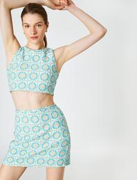 Crop Atlet Çiçekli Halter Yaka