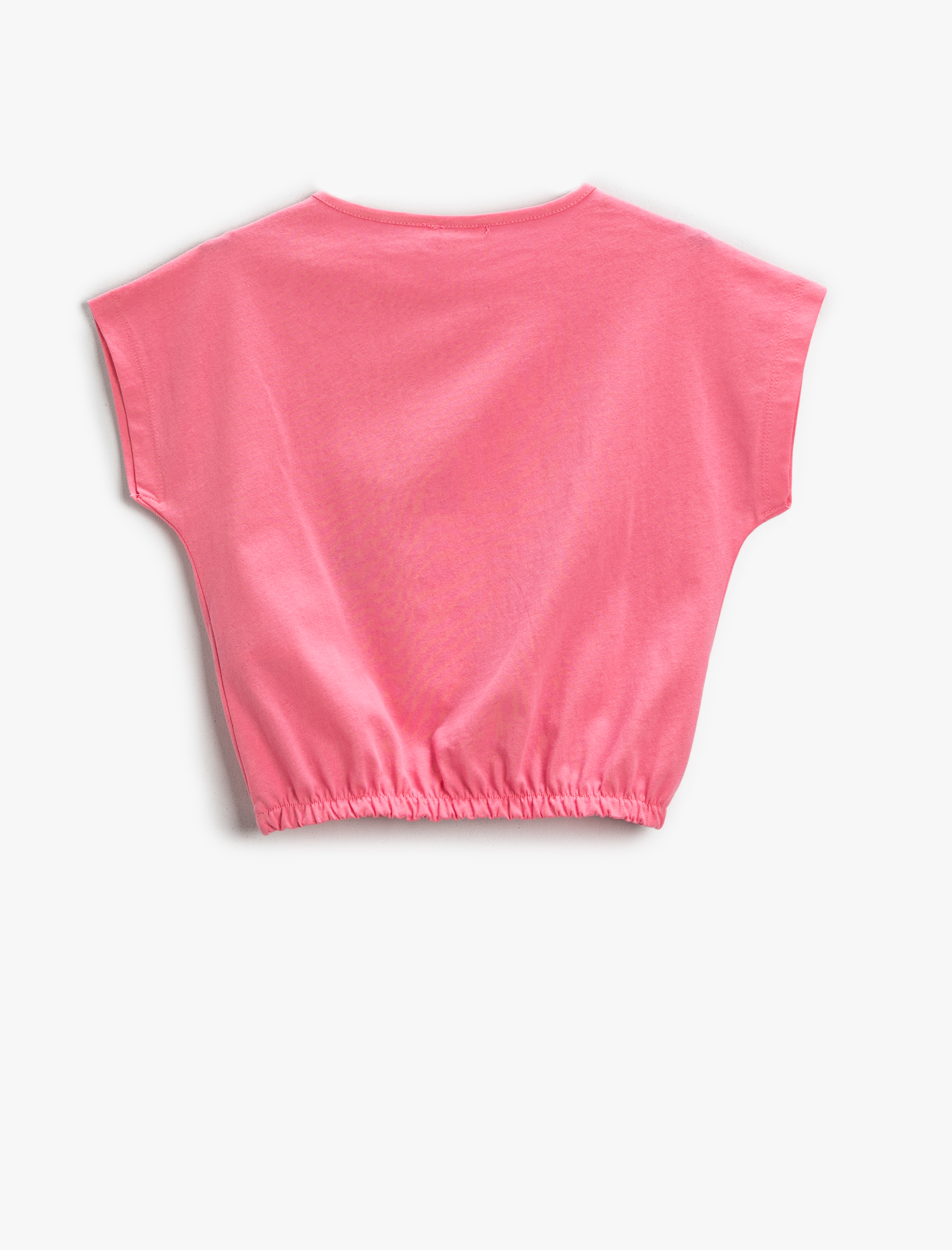  Kız Çocuk Baskılı Crop Tişört Bisiklet Yaka Beli Lastikli Pamuklu