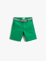 Şort Kemerli Cepli Diz Üstü Pamuklu