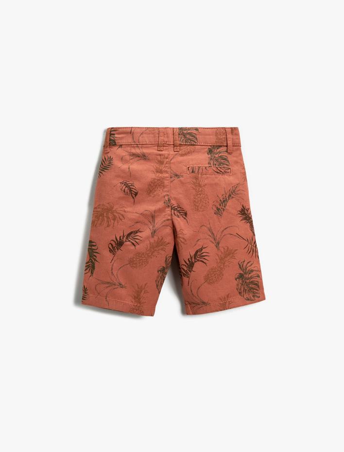 Erkek Çocuk Yaprak Baskılı Şort Düğmeli Cepli Pamuklu