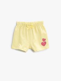 Kalp Baskılı Beli Lastikli Şort Pamuklu